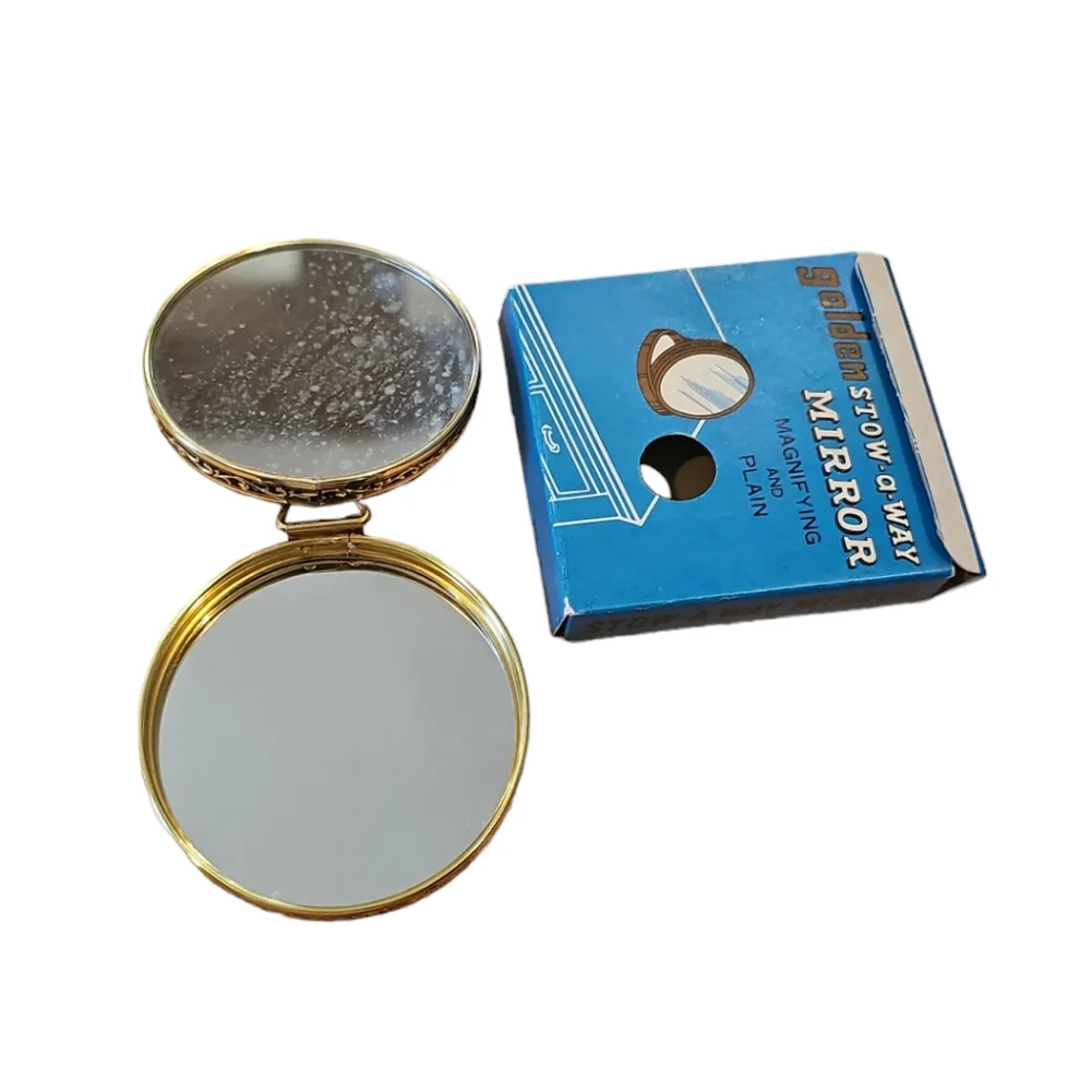 Vintage Folding Compact Double Mirror Ornate Metal Mirror